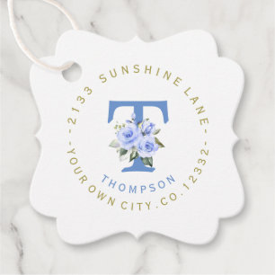 Trendy Blue Floral Circle Address Label