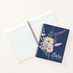 Trendy Blue Floral Classy Stilvolle Minimal Notizbuch