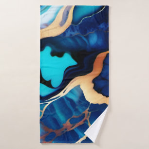 Trendy Blue Gelb Gold Imitate Marmor Badhandtuch Set