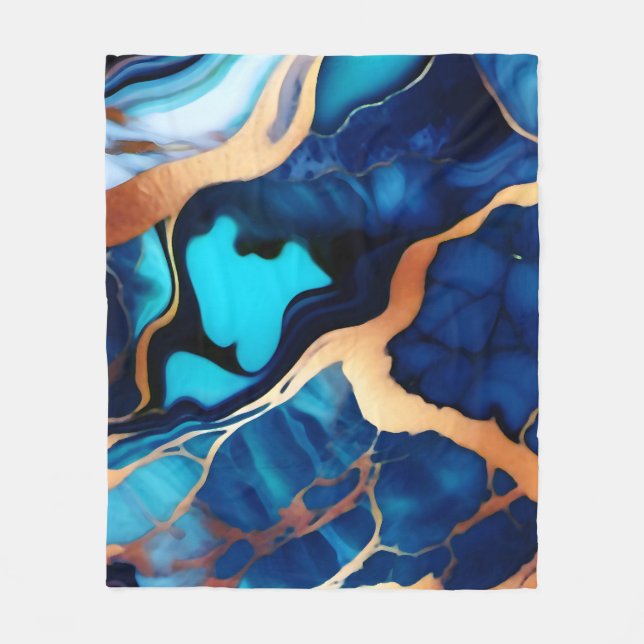 Trendy Blue Gelb Gold Imitate Marmor Fleecedecke (Vorderseite)