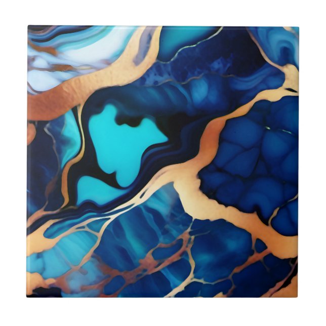 Trendy Blue Gelb Gold Imitate Marmor Fliese (Vorderseite)