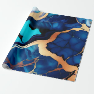 Trendy Blue Gelb Gold Imitate Marmor Geschenkpapier