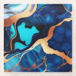 Trendy Blue Gelb Gold Imitate Marmor Glasuntersetzer