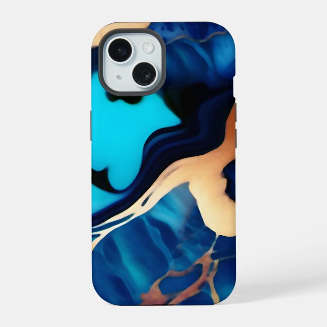Trendy Blue Gelb Gold Imitate Marmor iPhone 15 Hülle (Rückseite)