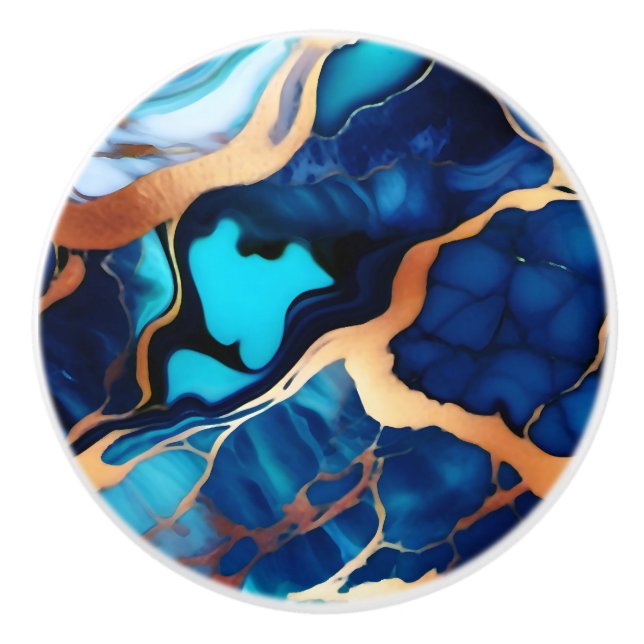 Trendy Blue Gelb Gold Imitate Marmor Keramikknauf (Vorderseite)