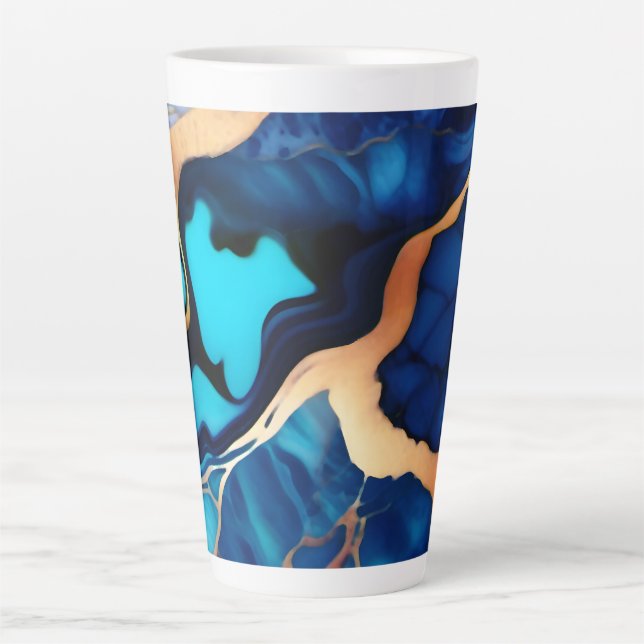 Trendy Blue Gelb Gold Imitate Marmor Milchtasse (Vorderseite)