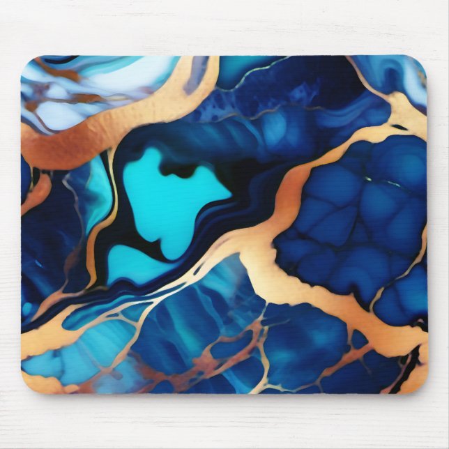 Trendy Blue Gelb Gold Imitate Marmor Mousepad (Vorne)