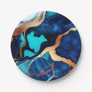 Trendy Blue Gelb Gold Imitate Marmor Pappteller