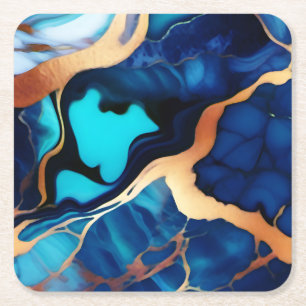 Trendy Blue Gelb Gold Imitate Marmor Rechteckiger Pappuntersetzer