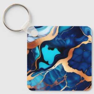 Trendy Blue Gelb Gold Imitate Marmor Schlüsselanhänger