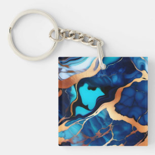Trendy Blue Gelb Gold Imitate Marmor Schlüsselanhänger