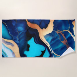 Trendy Blue Gelb Gold Imitate Marmor Strandtuch