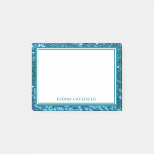 Trendy Blue Glitzer Bridesmaid Name Favor Post-it Klebezettel
