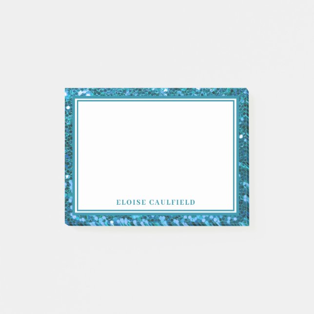 Trendy Blue Glitzer Bridesmaid Name Favor Post-it Klebezettel (Vorderseite)