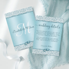 Trendy Blue Glitzer Damask Wedding Details Begleitkarte