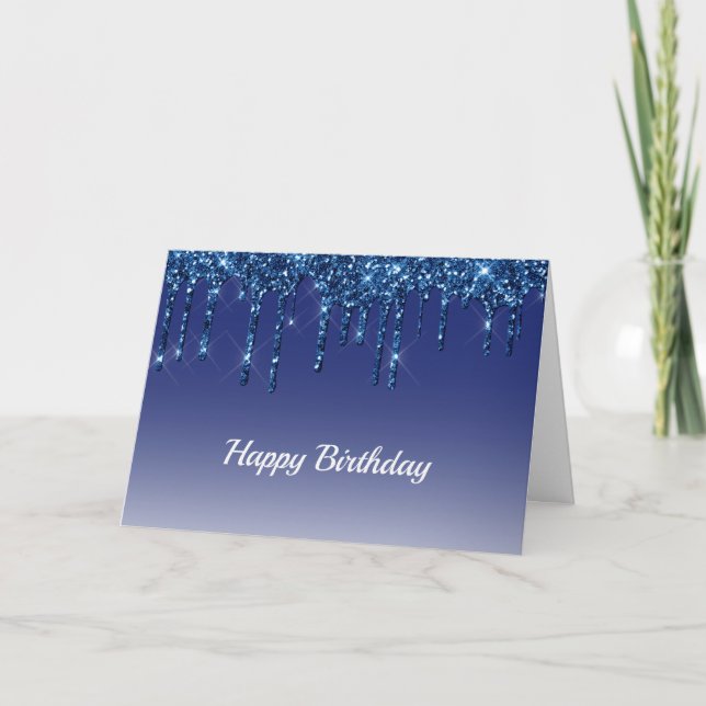 Trendy Blue Glitzer Tropfens Birthday Karte (Vorderseite)