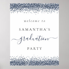 Trendy Blue Glitzer Welcome Graduation Party Poster