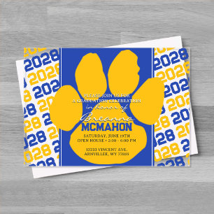 Trendy Blue & Gold Abschluss Pawprint Clear Acryleinladungen