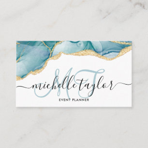 Trendy Blue Gold Monogram Makeup Artist Hair Salon Visitenkarte