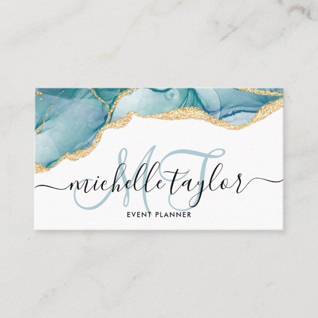 Trendy Blue Gold Monogram Makeup Artist Hair Salon Visitenkarte (Vorderseite)