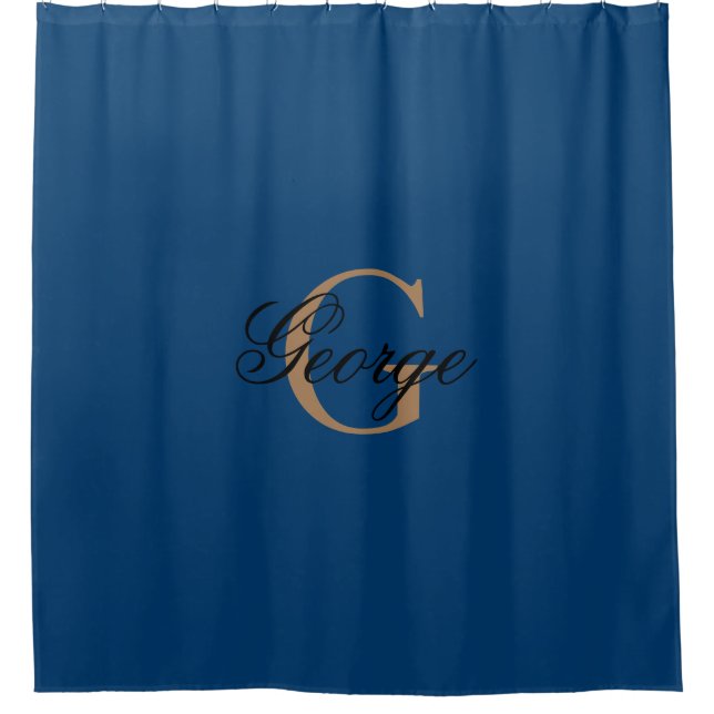 Trendy Blue Gold Stilvolle Monogram Modern Duschvorhang (Vorderseite)