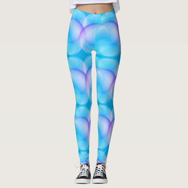 Trendy Blue Gradient Soap Bubbles Muster Legg Leggings (Vorderseite)