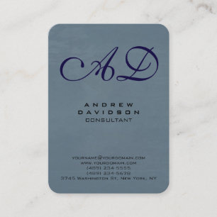 Trendy Blue Gray Handwriting Script Monogram Visitenkarte