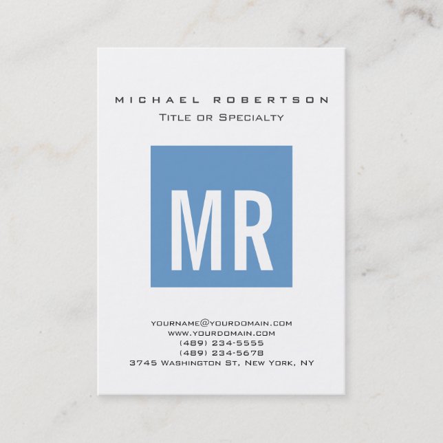 Trendy Blue-Gray Monogram White Business Card Visitenkarte (Vorderseite)
