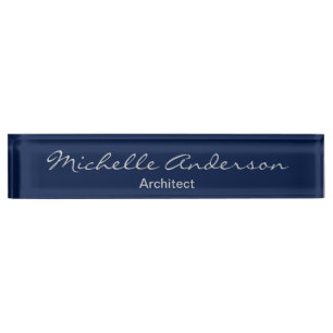 Trendy Blue Gray Script Architect Namplate Namensplakette