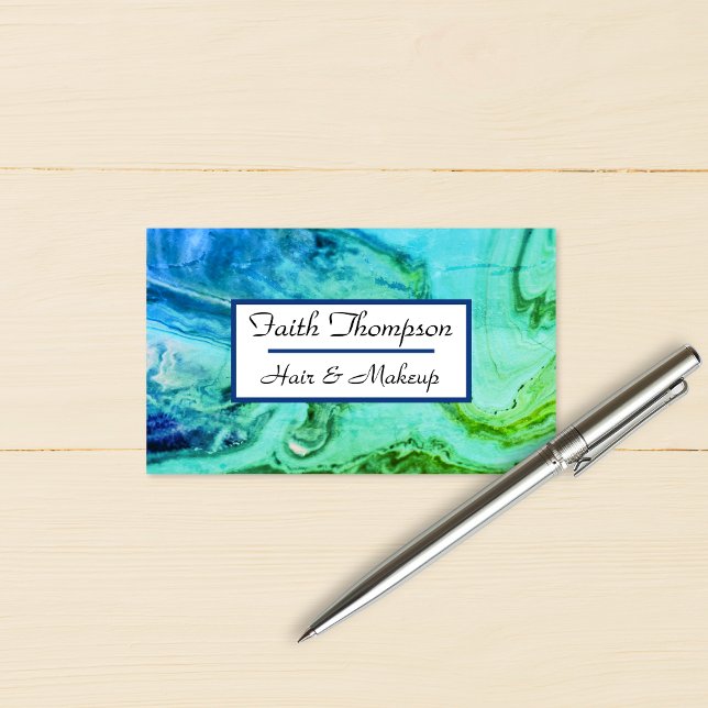 Trendy Blue Green Marble Hair Stylist Visitenkarte (Trendy Blue Green Marble Hair Stylist Business Card)