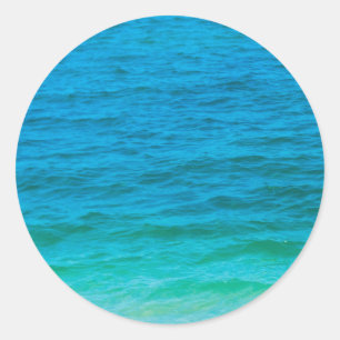 Trendy Blue Green Sea Waves Elegantes Blank Templa Runder Aufkleber