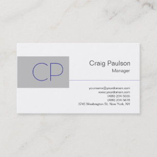 Trendy Blue Grey White Monogram Business Card Visitenkarte
