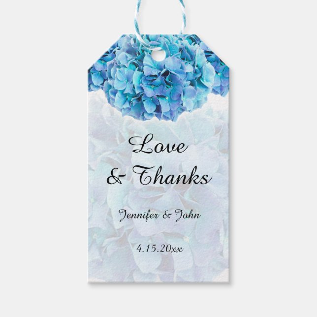 Trendy Blue Hydrangeas-Gastgeschenk Hochzeit Geschenkanhänger (Vorderseite)