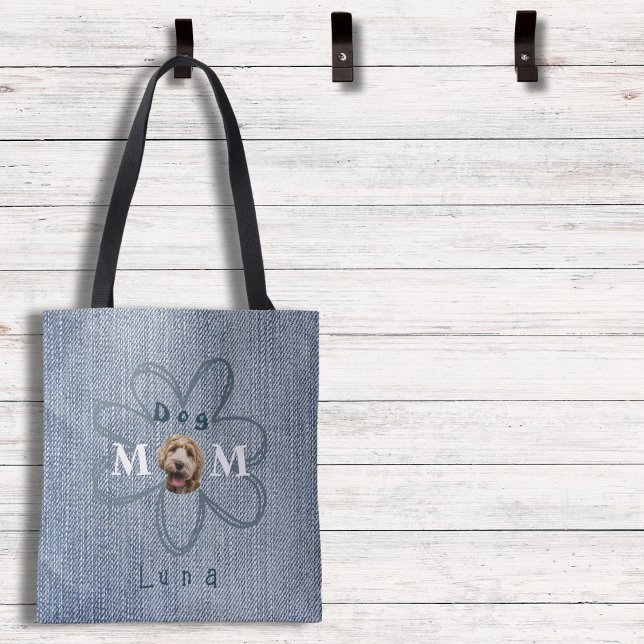 Trendy Blue Jean Dog Foto Mama (This cute tote has the look of denim, personalized with the name and a picture of your pup!)