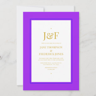 Trendy Blue, Lila, Gold und Black Wedding Einladung