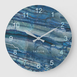 Trendy Blue Marble Look Große Wanduhr