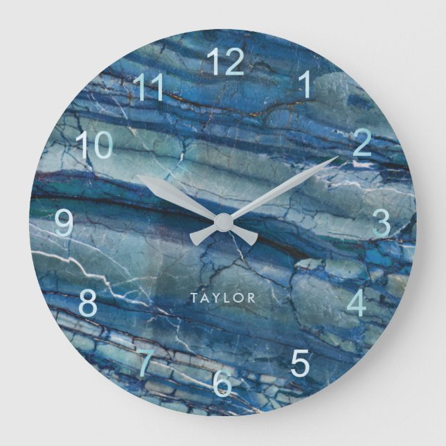 Trendy Blue Marble Look Große Wanduhr (Vorderseite)
