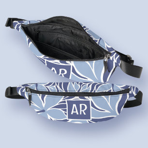 Trendy Blue Modern Floral Muster Monogram Travel Bauchtasche