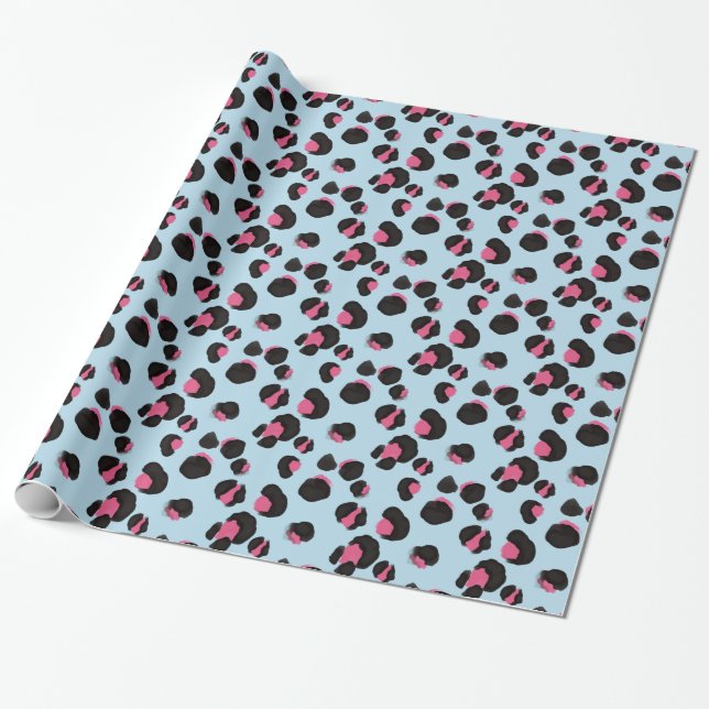 Trendy Blue Pink Leopard Print Animal Dschungel Geschenkpapier (Ungerollt)