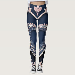 Trendy Blue & Pink Lingerie Pearls Kunst Leggings