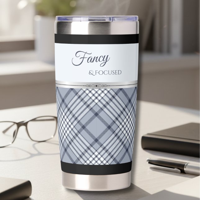 Trendy Blue Plaid Fancy and Focused Travel Mug Thermobecher (Personalized, insulated, and perfectly plaid travel mug)