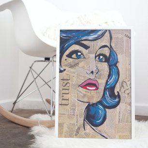 Trendy Blue Pop Art Woman Portrait Eyes Poster