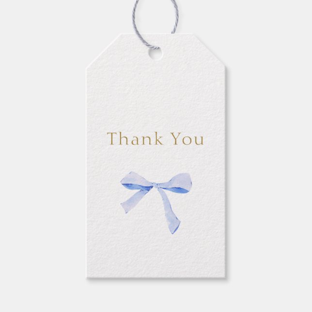 Trendy Blue Ribbon Wedding Thank You Geschenkanhänger (Vorderseite)