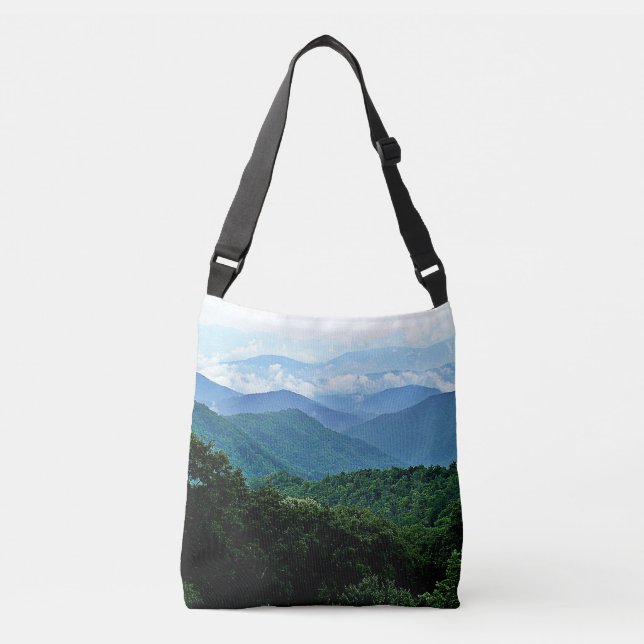 Trendy Blue Ridge Smoky Mountains Foto Tragetaschen Mit Langen Trägern (Vorderseite)