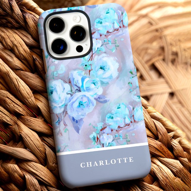 Trendy Blue Rose Individuelle Name Floral Case-Mate iPhone Hülle (Von Creator hochgeladen)