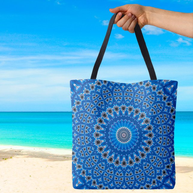 Trendy Blue Sapphire Island Boho (Trendy Blue Black Island Boho Print Canvas Eco-Friendly  Shopping Beach Tote Bag)