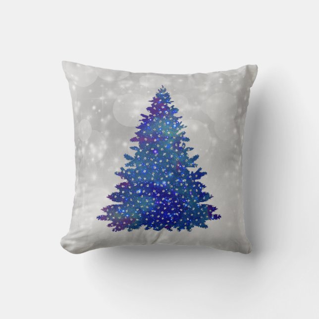 Trendy Blue Silver Glitzer Tree Weihnachten Kissen (Vorderseite)