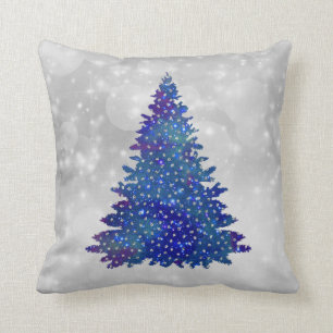 Trendy Blue Silver Glitzer Tree Weihnachten Kissen