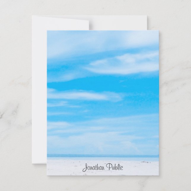 Trendy Blue Sky White Clouds Handgeschriebene Vorl Mitteilungskarte (Vorderseite)