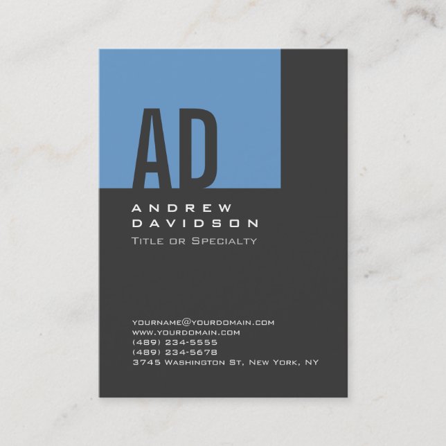 Trendy Blue Stripe Monogram Gray Business Card Visitenkarte (Vorderseite)